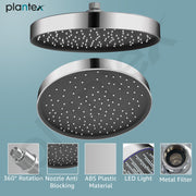 Plantex ABS Round Rain Shower Head for bathroom with LED/360Â° Rotatable Shower Head for bathroom/Pressurized Shower Head/Showers for bathroom-(Chrome)