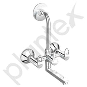 Plantex Pure Brass 2-in-1 Wall Mixer with Brass Wall Flange & Teflon Tape/Mixer Tap for Bathroom with Overhead Shower Provision and Long Bend Pipe/Bathroom Tap/Taps for Bathroom-(Flip, Chrome)