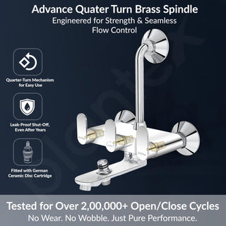 Plantex Pure Brass Wall Mixer for Bathroom 3 in 1 with L-Bend Provision for Overhead and Hand Shower with Water Saving Nozzle/ 7 Year Warranty by Plantex (ORN-219- Mirror-Chrome)