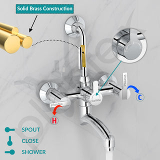 Plantex Wall Mixer for Bathroom 2 In 1 with Overhead Shower Provision and Long Bend Pipe/Mixer Tap for Bathroom with Water Saving Nozzle-7 Year Warranty (AQ-1418-Mirror Chrome)