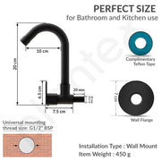 Plantex Single Lever Kitchen Sink Tap with Water Saving Aerator and Brass Spindle Tap/Quarter Turn Sink tap for Kitchen Basin with Wall Flange and Teflon Tape (Saga-Black)