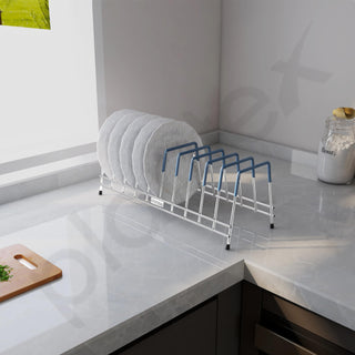 Plantex Stainless Steel Plate Organizer for kitchen/10 Slot Plate Stand for Kitchen Cabinet/Rubber-Gripped Dish Stand for Cabinet(Size-6inches, Slot- 10, Pack of 1)
