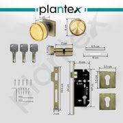 Plantex Stainless Steel Door Lock/Heavy Duty Main Door Knob Lock With 3 Keys/Mortise Door Lock For Home/Office/Hotel-(Pvd Gold&Ba)