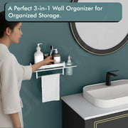 Plantex Stainless Steel 3in1 Multipurpose Bathroom Rack/Shelf with soap Dispenser and Towel Holder - Bathroom Accessories (15x6 Inches), Silver, Set of 1