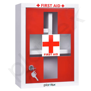Plantex Metal Emergency First Aid Box for Home/Medical Box for Medicine Storage with Multi Compartments for School, Office - with Lock (Red & White) Big Size, Wall Mount