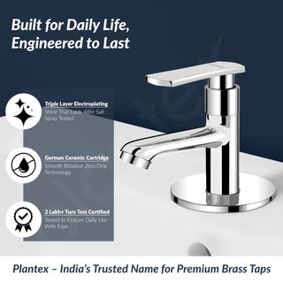Plantex Brass Pillar Cock Water Tap/Pillar Cock for Wash Basin with Teflon Tape/Single Lever Tabletop Basin Tap - (3501, Chrome)