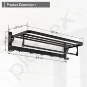 Plantex Aluminium Folding Towel Rack with Swivel Towel Rod/Towel Hanger for Bathroom/Towel Hanger with Hooks/Bathroom Accessories (24 Inch) Black
