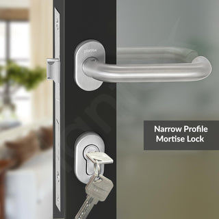 Plantex Aluminum Door Lock/Mortise Lock for Door/Robust Door Handle for Home with Lock Body & Cylinder - (Round, DTM-639-Satin)