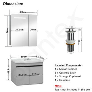 Plantex Vanity for Bathroom/Square Cabinet with Wash Basin and Mirror/Bathroom Organizer for Home - (NZBC-40)