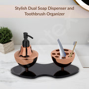Plantex Liquid Soap Dispenser with Tumbler Holder for Bathroom/Stainless Steel and Acrylic 2 in 1 Shampoo Dispenser with Toothpaste Holder/Bathroom Accessories - Pack of 1 (Rose Gold & Black)
