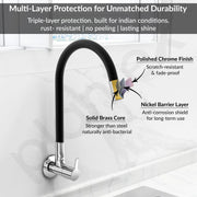 Plantex Flexible Tap for Kitchen Sink/360Â° Rotating Sink Tap for Basin/Flexible Tape with Wall Flange & Teflon Tape â€“ Wall Mount (Chrome)