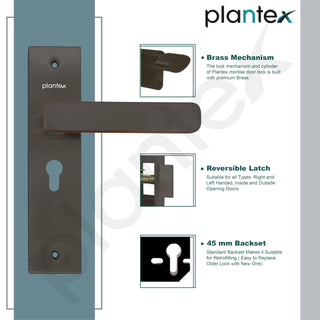 Plantex Heavy-Duty Main Door Mortise Lock Handle Set with 3 Keys, Brass Lock Body & Cylinder (8125 - Grey & PVD Choco)