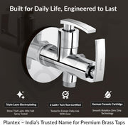 Plantex Pure Brass Angle Valve 2 in 1 with Teflon Tape Brass Wall Flange/Angle Cocke for Bathroom -(COL-1008-Chrome Finish)