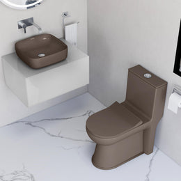 Plantex Ceramic One Piece Commode with Washbasin/Rimless Western Toilet/Bathroom Wash Basin/S Trap Commode for Bathroom - (Choco)
