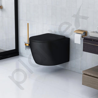 Plantex Imported Ceramic Wall Hung Commode/Rimless Washdown Western Toilet/Bathroom Commode with Soft Close Toilet Seat - P Trap (Round - Matt Black)