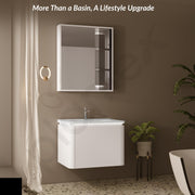 Plantex Plywood Rectangle Vanity with Basin/Unbrekable Wash Basin with Cabinet/Bathroom Organizer for Home with Coupling, Mirror and Cabinet Motion Sensor Light (NZBC-13)