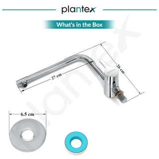 Plantex Pure Brass Sink Tap for Kitchen Basin with 360° Swivel Spout/Kitchen Sink Tap/Faucet for Kitchen with Brass Wall Flange and Teflon Tape (ORE-1412-Chrome)
