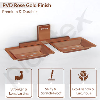 Plantex 304 Grade Stainless Steel Double Soap Stand/Dual Soap Dish/Soap Case/Soap Storage/Soap Holder for Bathroom/Bathroom Accessories - Pack of 1 (Crystal, PVD Rose Gold)