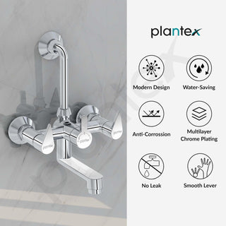 Plantex Pure Brass Wall Mixer for Bathroom 2 in 1 with L-Bend Provision for Overhead Shower/Mixer Tap for Bathroom -7 Year Warranty by Plantex -(Pac-1818-Chrome)