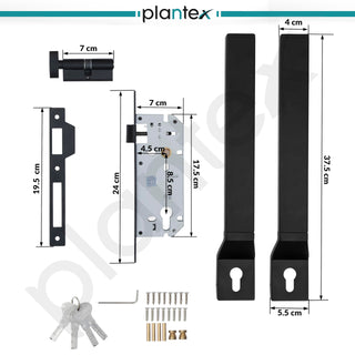 Plantex Door Lock with Handle/15 Inch Door Handle with Lock/Stainless Steel Handle Set for Home/Office/Door Accessories (Pack of 1, Black)