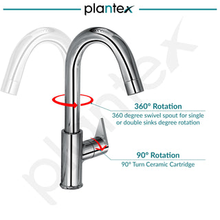 Plantex PAC-1812 Kitchen Sink Tap with Water Efficient Tap Aerator/Wall Mount Sink Tap for Kitchen Basin with 360° Swivel Spout (Chrome)
