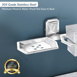 Plantex Platinum Stainless Steel 304 Grade Cute 2in1 Soap Dish with Tumbler Holder/Soap Stand/Tooth Brush Holder/Bathroom Accessories(Chrome) - Pack of 1