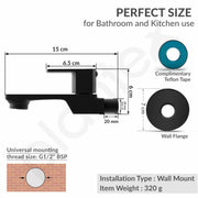 Plantex Single Lever Long Body Bib Tap for Bathroom with Water Saving Aerator/Tap for Wash Basin with Brass Spindle/Wall Mount Bib Tap with Wall Flange and Teflon Tape (SAGA-Black)