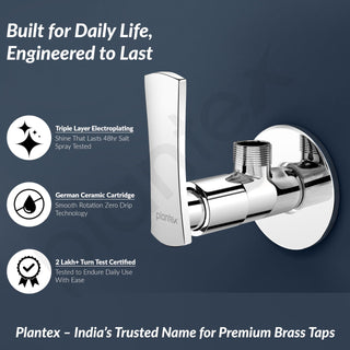 Plantex Pure Brass Angular Stop Cock/Stop Cock for Bathroom/Angular Valve for Wash Basin Connection with Brass Wall Flange & Teflon Tape - Pack of 1 (3505, Chrome)