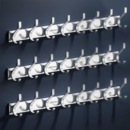 Plantex Aluminum Wall Hanger with 8 Hooks for Walls of Bathroom/Kitchen - Door Hooks for Clothes/Towel/Keys - Pack of 3 (8 Hooks, Chrome)