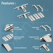 Plantex Stainless Steel Door Kit for Bathroom Door/Door Hardware/Doors Accessories/3 Hinges/10 inch Al-Drop/8 inch Latch/8 inch 2 Handles - Pack of 1 (APS-1320, Chrome)