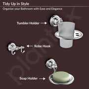 Plantex 304 Grade Stainless Steel Bathroom Accessories Set of 5 - Towel Rod/Hand Napkin Hanger for Wash Basin/Soap Case/Toothbrush Holder/Robe Hook - Skyllo (Chrome)