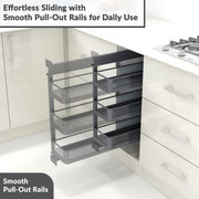 Plantex Pull Out Cabinet Organizer/Kitchen Cabinet Side Mounted Bottle Pull Out Unit/3-Tier Organizer with Soft Close/Heavy-Duty Storage for Modular Kitchen - (250mm, Grey)