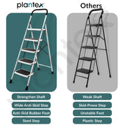 Plantex 5 Step Foldable Ladder for Home Use/Steel Ladder with Anti-Slip Shoes/Step Ladder with Double-Grip Technology(White & Black)