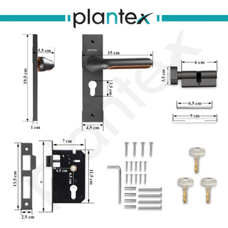 Plantex Heavy-Duty Door Lock Set - Main Door Lock Handle Set/Mortise Lock with 3 Keys, Brass Lock Body & Cylinder (8121 - Grey & PVD Choco)