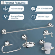 Plantex 304 Grade Stainless Steel Bathroom Accessories Set of 5 - Towel Rod/Hand Napkin Hanger for Wash Basin/Soap Case/Toothbrush Holder/Robe Hook - Niko (Chrome)