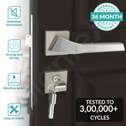 Plantex Triple Security Door Lock for Home/Main Door Lock Set with 3 Years of Warranty/Mortise Lock for Door with Brass Lock Body & Cylinder(7090 - Satin White & Chrome Finish)
