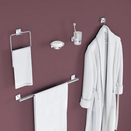 Plantex Stainless Steel Bathroom Set/Soap Holder/Tumbler Holder/Towel Rod/Napkin Holder/Robe Hook/Bathroom Accessories - Set of 5 (Chrome)