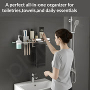 Plantex Stainless Steel 4in1 Multipurpose Bathroom Shelf/Bathroom Steel Rack with Tumbler Holder, Towel Rod and Liquid Soap Dispenser Chrome (18x5 inches)