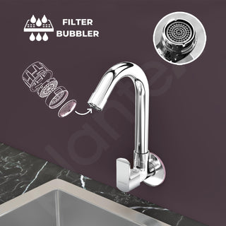 Plantex Water Tap for Kitchen Sink with Water Saving Aerator/Brass Spindle for Kitchen Sink Tap with Wall Flange -(CRM-1287-Chrome)