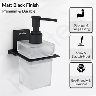 Plantex 304 Grade Stainless Steel Liquid Soap Dispenser for Bathroom/Frosted Glass Liquid Shampoo Dispenser/Hand wash Dispenser/Bathroom Accessories - Pack of 1 (Crystal, Black)