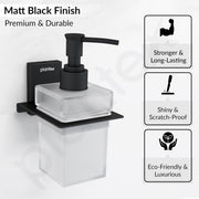 Plantex 304 Grade Stainless Steel Liquid Soap Dispenser for Bathroom/Frosted Glass Liquid Shampoo Dispenser/Hand wash Dispenser/Bathroom Accessories - Pack of 1 (Crystal, Black)