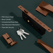 Plantex Door Lock for Home/Main Door Lock Set/Mortise Lock Set with Brass Lock Body & Cylinder (7129, PVD Choco)