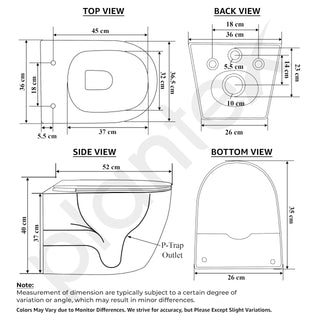 Plantex Imported Ceramic Western Commode Toilet/P Trap Wall Hung Commode for Bathroom/Rimless Washdown Western Toilet with Soft Close Toilet Seat Cover (Glossy White)
