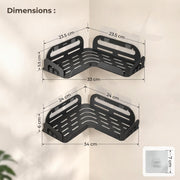 Plantex Corner Shelf for Bathroom/Stainless Steel Corner Bathroom Shelf/Drill Free Installation/Self-Adhesive Wall Mount Corner - Pack of 2 (10 X 10 Inch, Black)
