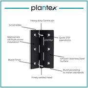 Plantex Door Hinges 3 inch x 16 Gauge/1.5 mm Thickness Home/Office/Hotel/Hinges for Main Door/Soft Close Movement Door Hinge/Kabza - Pack of 3 (Black)
