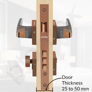 Plantex Main Door Lock/Mortise Lock for Door with 3 Years of Warranty - Robust Door Lock for Home with Brass Lock Body & Cylinder(7114 - PVD Choco & Satin Black)
