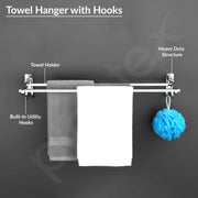 Plantex Stainless Steel Foldable Towel Rack for Bathroom/Towel Hanger with Hooks/Towel Holder/Stand/Bathroom Accessories - 24 Inch (Chrome Finish)