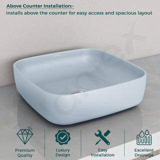 Plantex Premium Tabletop Ceramic Square Wash Basin/Countertop Bathroom Sink (Ocean, 16 x 16 x 5 Inch)