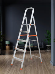 Plantex Restructured Legend Aluminium Folding 5 Step Ladder for Home - 5 Wide Step Ladder (Orange-Silver)