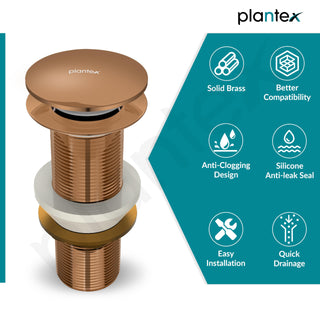 Plantex Pure Brass Waste Coupling for Wash Basin /5 inch Coupling Out let System Full Thread Sink Waste Coupling (Rose Gold - Pack of 1)